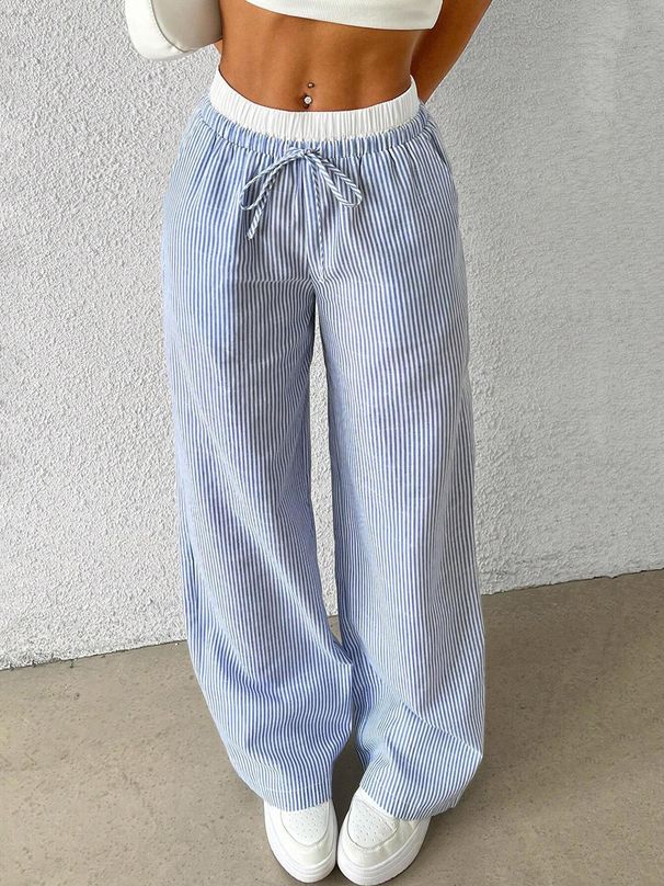K New Women's Fashion Striped Plaid Patchwork Loose Wide-leg Pants Casual Pants_ecoleips.com