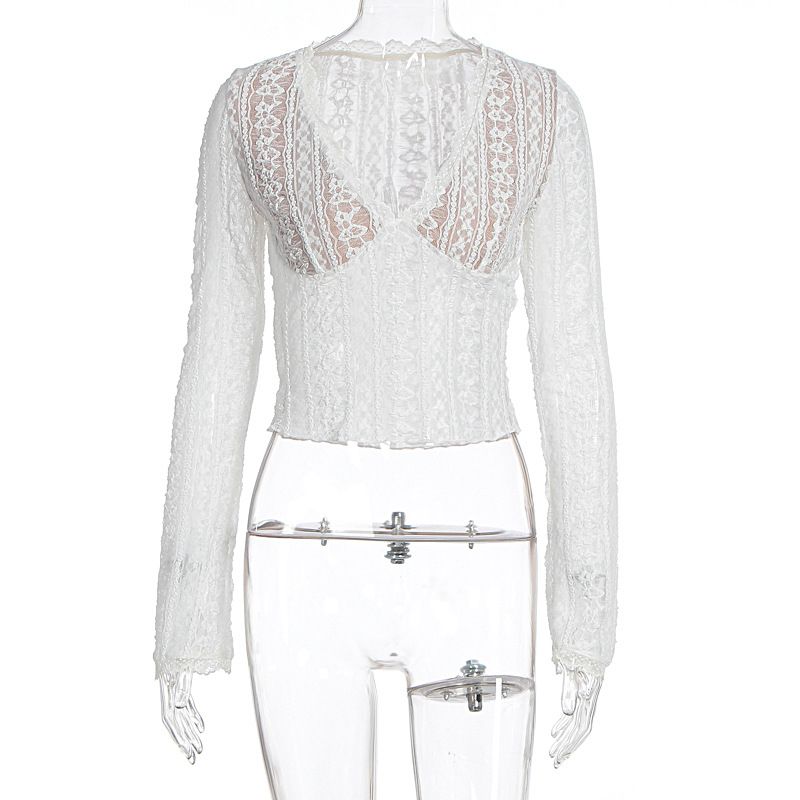 Sexy V Neck Sheer Panel Lace Trim Flared Sleeve Slimming Long Sleeve Dress Women Casual Elegant Inner Wear Bodycon Dress_ecoleips.com