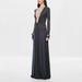Women's Sexy Solid Color Long Sleeve Ruched Plunging Tie Neck Bodycon Maxi Dress – Elegant Summer Gown_ecoleips.com