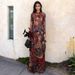 Women's Clothing Fashion Slimming Long Top Spring New Print Waist High Slit Round Neck_ecoleips.com