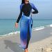 Women's Long Sleeve Monokini Swimsuit Southeast Asia Style High Waist Floral Gradient Tight Fit Surfing And Diving Suit Polyester_ecoleips.com
