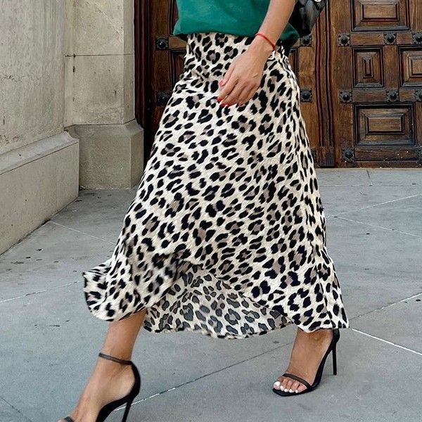 Women's Clothing Midi Skirt Leopard Print Elastic Waist A-Line Spring Autumn Regular Size Polyester_ecoleips.com