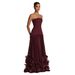 Women's Strapless Belted Pleated 3D Floral Flowy Maxi Dress – Elegant Party Evening Gown 2026_ecoleips.com