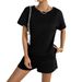 Women's Clothing Summer Solid Color Knitted Round Neck Tops And Shorts Casual Two Piece Suits_ecoleips.com