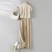 women's clothing fashion women's smooth satin half sved top and pants set two piece set_ecoleips.com