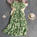 Retro Floral Chiffon Dress Slimming High Waist Bubble Sleeve Holiday Cake Skirt For Women Summer New Style_ecoleips.com