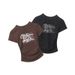 HeyHenry Summer Ruffled Slim Fit Printed round Neck T-Shirt Street Style Niche Hot Girl Top_ecoleips.com