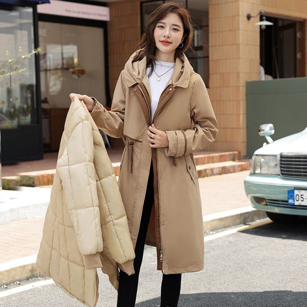 Women's Long Parka Coat With Detachable Faux Fur Trim, Winter Warm Hooded Jacket, Oversized Pockets, Loose Fit, Polyester Shell, Fashion"_ecoleips.com