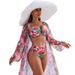 Sexy Split High Waist U Shaped Bikini Three Piece Swimsuit for Women Printed Swimwear Fits True to Size Polyester_ecoleips.com