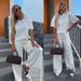 New European And American Casual T-shirt Set, Solid Color Short-sleeved T-shirt Top, Wide-leg Pants Two-piece Set For Women_ecoleips.com