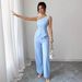 Summer Women's Off-Shoulder Suspender Suit Vest Sleeveless Straight Leg Pants Clothing_ecoleips.com