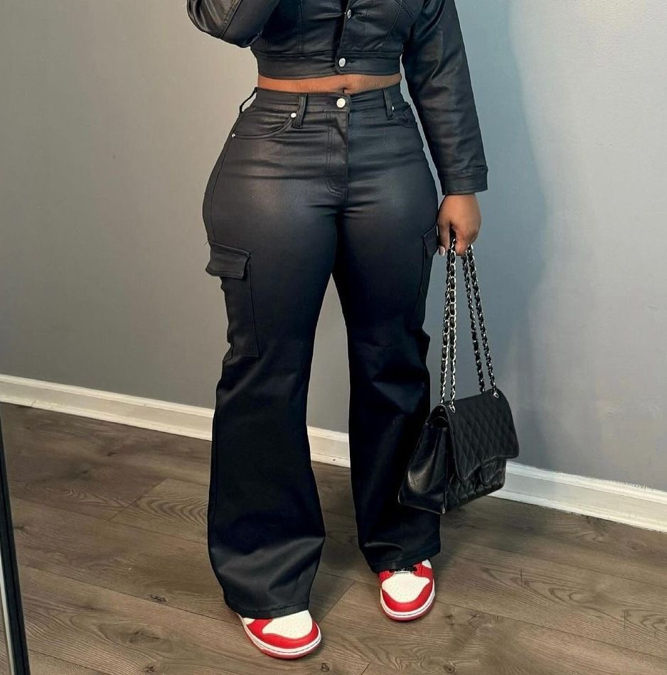 Women's PU Leather Blazer & Jogger Pants Set - Streetwear Suit With Beaded Details, Comfortable Lounge-to-Club Outfit (S-XXL)_ecoleips.com