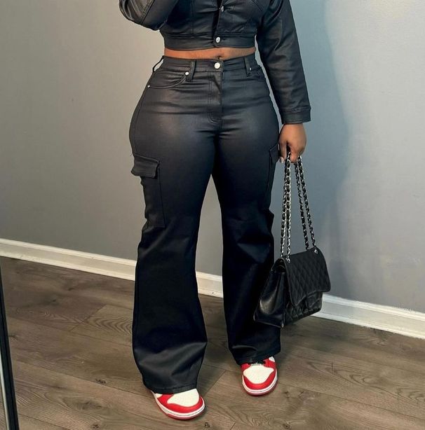 Women's PU Leather Blazer & Jogger Pants Set - Streetwear Suit With Beaded Details, Comfortable Lounge-to-Club Outfit (S-XXL)_ecoleips.com