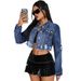 Women's Distressed Denim Jacket With Fringe Detail - Slim Fit Long Sleeve Blue Denim Shirt For Casual & Office Wear_ecoleips.com