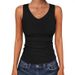 2026 Cross-Border Summer Women's T-Shirt Vest V-Neck Ribbed Slim Fit Basic Sleeveless Knit Fashion Casual Top_ecoleips.com