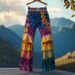 Women's Retro Print High-Waisted Slimming Jeans Faux Denim Style Comfortable Casual Leg Lengthening Effect_ecoleips.com
