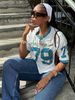 Women's Clothing Casual Fashion Loose Street Printing Trend V Neck Short Sleeved Top Sports Style Striped T Shirt_ecoleips.com