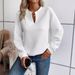 Women's Clothing solid color deep V neck splicing long sleeved women's casual sweatshirt_ecoleips.com