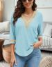 Verve New Style Women's V-neck Lace Casual Solid Color Shirt_ecoleips.com