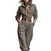 Linen-Blend Button-Front Jumpsuit With Pockets – Relaxed Long Sleeve Romper For Women (6 Sizes, Stone Grey)_ecoleips.com