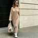 Women's Off-Shoulder Knitted Dress Lantern Sleeve Casual Sweater Long Over The Knee Loose Fit_ecoleips.com