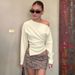 2025 Summer New Fashion Simple Asymmetrical Shoulder Stretch Slim Fit Split Long Sleeve T-Shirt Wholesale_ecoleips.com