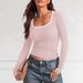 2025 European And American Square Neck Pullover Block Solid Color Slim Fit Casual Versatile Long_ecoleips.com