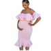 Elegant Lotus Wrap Fishtail Midi Dress - Flowy Asymmetrical Hem, Breathable Polyester & Spandex, Casual To Office Wear (White/Pink/Blue, XS-XXXL)_ecoleips.com