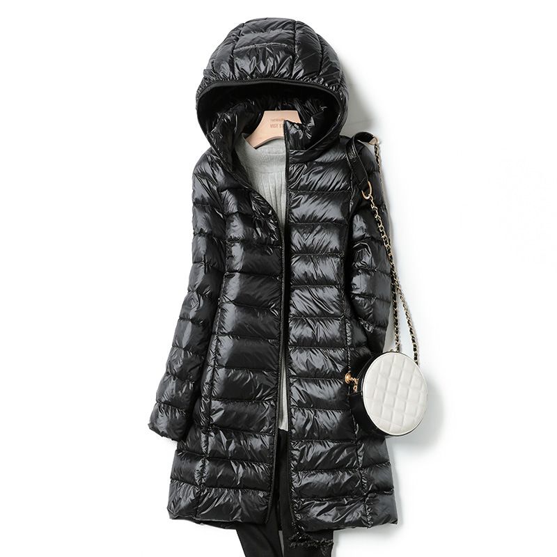Women's Lightweight Long Down Jacket With Detachable Hood - Slim Fit Plus Size Winter Coat For Autumn & Winter_ecoleips.com