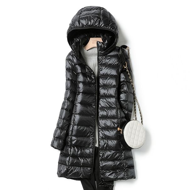 Women's Lightweight Long Down Jacket With Detachable Hood - Slim Fit Plus Size Winter Coat For Autumn & Winter_ecoleips.com