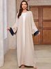 Women's New Muslim Fashion Cardigan Dubai Arabic Embroidery Color Block Robe Batwing Sleeve_ecoleips.com