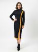 Freeacy Women's Minimalist Contrast Color Dress Stretchy Turtleneck Long Sleeve Fitted Side Button Office Daily Midi Dress_ecoleips.com