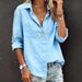 Women's European American Style Casual Long Sleeved Cardigan Regular Fit Multiple Colors Pure Cotton Top Shirt_ecoleips.com