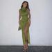 Women's Slim Fit Sleeveless Split Mid Length Dress Sexy Solid Color New Dress By Monsoon_ecoleips.com