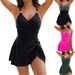 Slimming V-Neck One-Piece Swimsuit with Shorts Sexy Monokini Nylon Swimwear for Beach And Pool 6 Colors S to XXXL_ecoleips.com