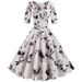 Women Flower Print Autumn Dress Casual Winter Half Sleeve Elegant Vintage Dress Robe Femme Pinup Office Party Vestidos_ecoleips.com