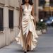 Elegant V-Neck Asymmetrical Dress With Flounce Hem – Breathable Stretch Polyester Midi Dress (XS-XXXL, 8 Colors)_ecoleips.com