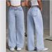 Women's Light Wash High-Waisted Wide-Leg Jeans – Vintage-Inspired Distressed Denim With Unique Pleated Details, Non-Stretch Cotton Blend_ecoleips.com