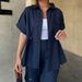 Women's Clothing Casual Workwear Style Drawstring Short Sleeved Shirt Fashion Trousers Two Piece Suit Women's Two Piece Suit_ecoleips.com