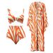 Women's Three Piece Swimsuit Style Striped Print Cover Up Sun Protection Foreign Trade_ecoleips.com
