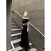 Off-Shoulder Black Slim Fit Short T-Shirt Top Hot Girl Outfit Women Summer A-Line Half Skirt Casual Two-Piece Set_ecoleips.com