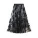 Flocking Printed Gauze Skirt Women's Skirt Autumn and Winter Medium Length A-shaped Pendulum Floral Mesh White Skirt Long Skirt 1819_ecoleips.com