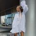 Talenza White Shirt Dress Fashion Flared Sleeve Ruffle Lace-up Belt With Waistband Dress Slim High Waist Patchwork Women Dresses_ecoleips.com