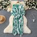 A Niche High-end With Women's Design Sense, Tied Waist, Bat Sleeves, Pleated Printing, Irregular Dress Skirt_ecoleips.com
