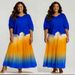 Women's Ruffle V-Neck Top & Gradient Maxi Skirt Set – Stretchy Crinkle Texture (One Size, Green/Yellow/Red/Blue)_ecoleips.com