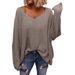 "Women's V-Neck Oversized Sweater - Long Sleeve Loose Knit Pullover In 10 Colors (XS-XXL, White/Apricot/Army Green/Sea Blue)"_ecoleips.com