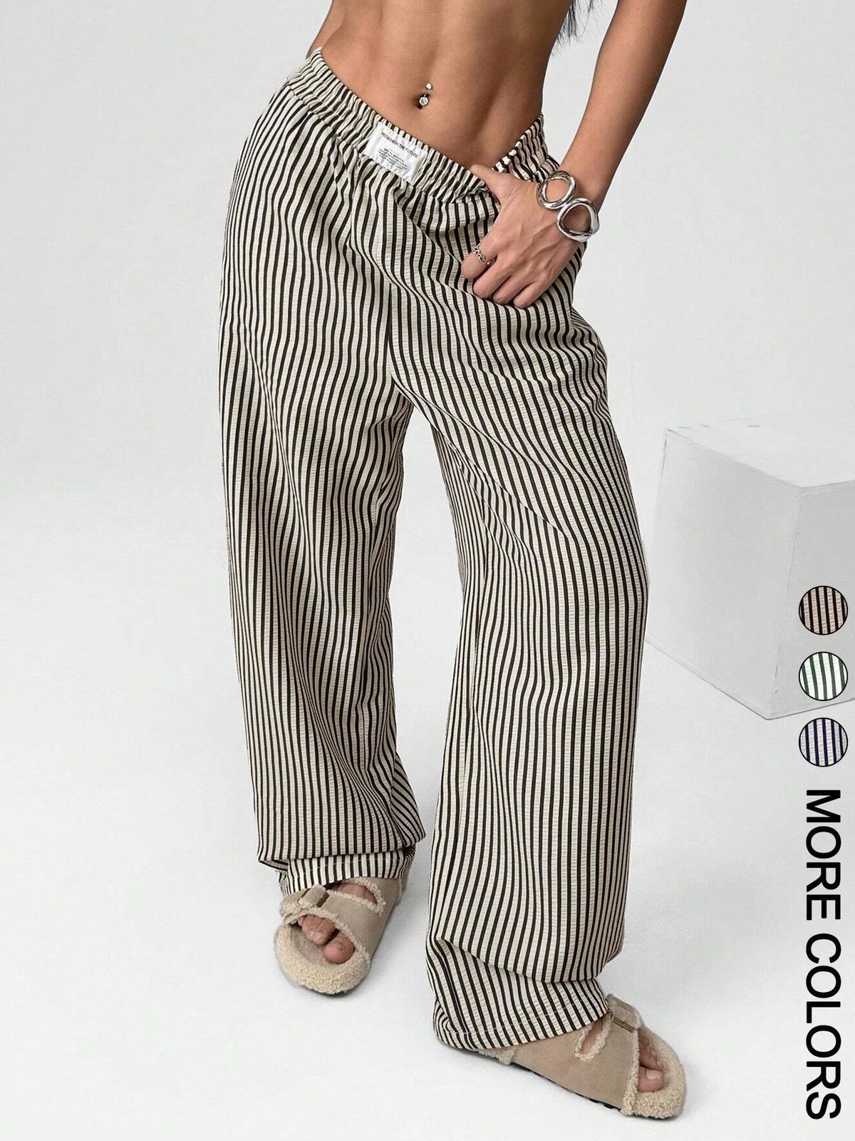 Women's High-Waisted Wide-Leg Pants Casual Striped Trousers Loose Fit Harajuku Style Comfortable Lounge Pants_ecoleips.com