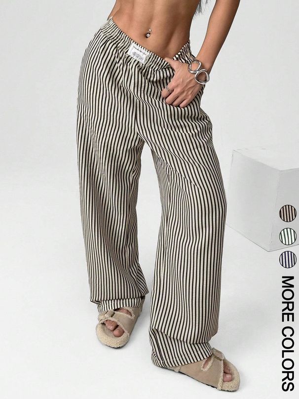 Women's High-Waisted Wide-Leg Pants Casual Striped Trousers Loose Fit Harajuku Style Comfortable Lounge Pants_ecoleips.com
