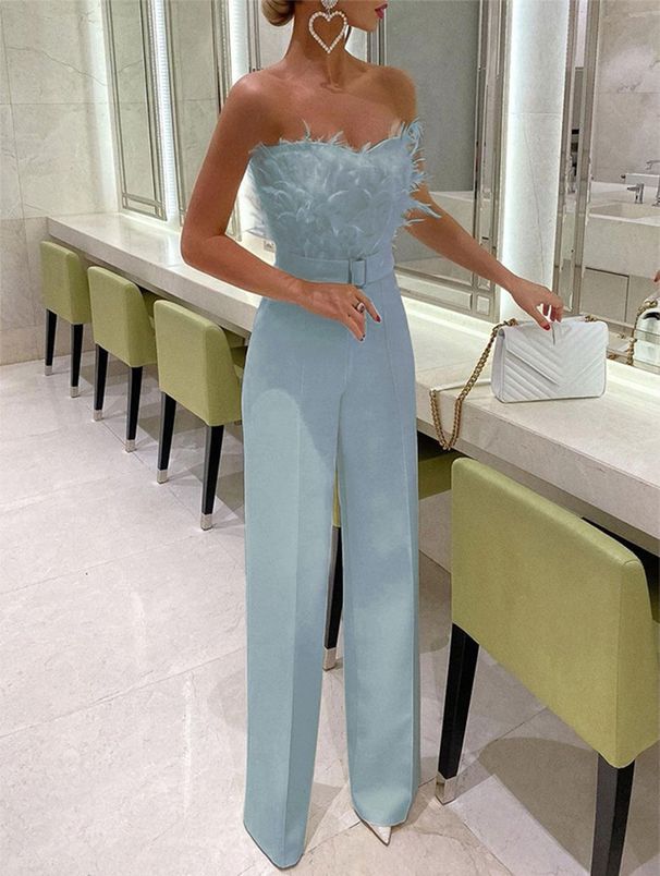 Women's Clothing Spring And Summer New Feather Tube Top Sexy Fashion Jumpsuit_ecoleips.com