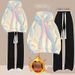 Women's Fleece-Lined Hoodie Sweatshirt & Jogger Pants Set - Cozy Winter Outfit With Cartoon Print, Loose Fit For Teens And College Girls_ecoleips.com